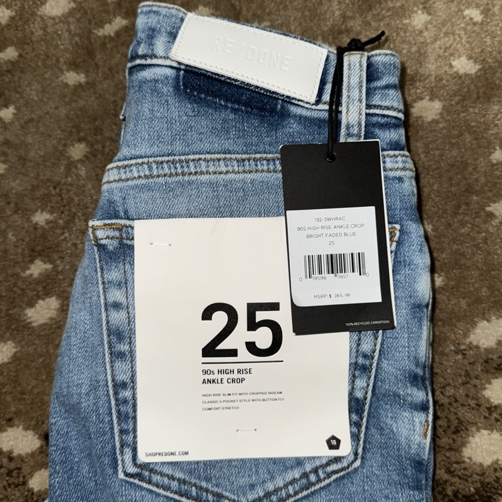RE/DONE 90s High Rise Ankle Crop in Bright Faded Blue Sz 25 NWT - Picture 4 of 9